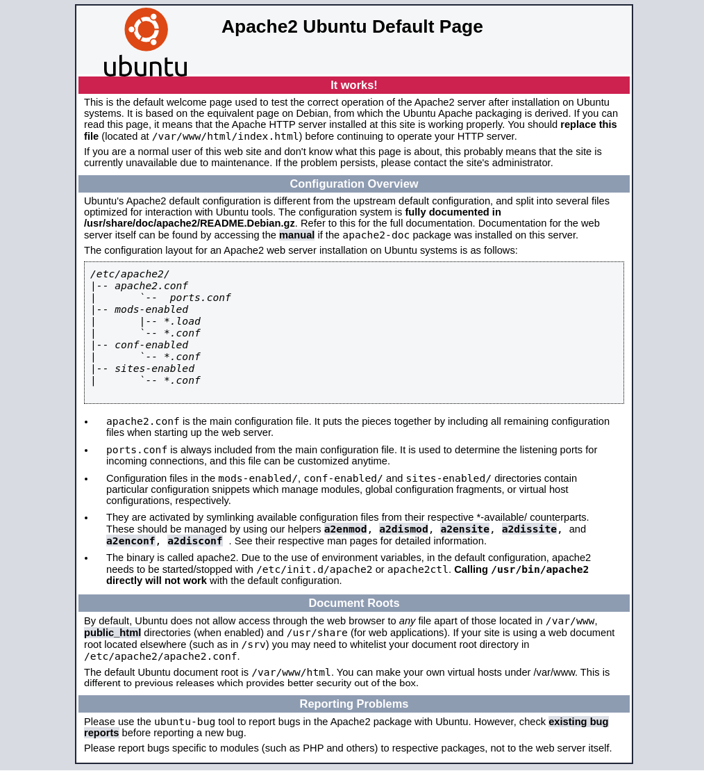 Apache2 Ubuntu Default Page